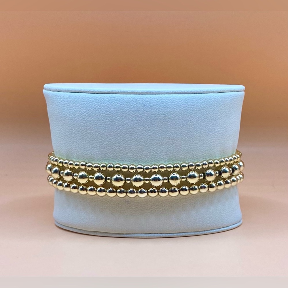 14K Gold Filled Beaded Bracelet Stack; Set/3; Sweat & Waterproof; Non tarnish